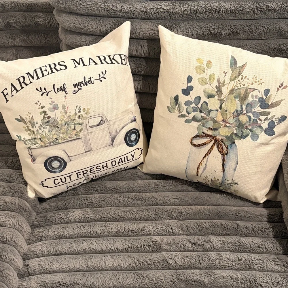 Farmers Market / Leaf Market / Cut Fresh Daily / Head This Way throw pillows